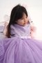 Lilac Color Beaded and Sequin Embroidered Satin Bow Belt Detail Tulle Skirt Kids Dress - 3