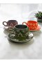 Decorative Stylish Design Fully Handmade Green, Orange and Brown Coffee Cup for 3