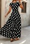 Women's Short Sleeve Double Breasted Collar Elastic Waist Single Jersey Maxi Dress - 2