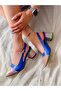 Cinderella Cobalt Blue Leather Color Glitter Detail 5 cm Heel Sandals - 7
