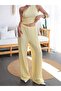 Yellow Color Extra Stretchy Wrinkle Fabric Waist Elastic Trousers
