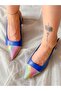 Cinderella Cobalt Blue Leather Color Glitter Detail 5 cm Heel Sandals - 3
