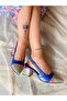 Cinderella Cobalt Blue Leather Color Glitter Detail 5 cm Heel Sandals - 2