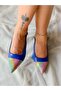 Cinderella Cobalt Blue Leather Color Glitter Detail 5 cm Heel Sandals - 6