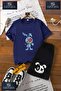 Children's Unisex “Blue Single Pin with Teddy Bear Patch“ Custom Printed Crew Neck T-Shirt - Shorts Set