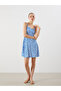 Lcw Vision Blue U-Neck Floral Strap Waist Sitting Mini Dress - 2