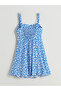 Lcw Vision Blue U-Neck Floral Strap Waist Sitting Mini Dress - 6