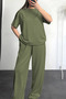Women's Short Sleeve Summer Two Thread Combed Wide Leg Sweatpants Set - 3