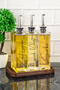 3-Piece Luxury 500ml Oil Pot Wooden Stand Silver Cover Glass Oil Pot Sunflower Oil Olive Oil Sauce Bowl Vinegar Bowl