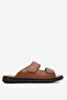 Dericlub Men's Double Striped Slippers Real Leather Dc 1182 Taba