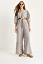 Women's Gray Tie-Detail Blouse Lined Buttoned Cuffed Pants Lined Top and Bottom Set 9266 60281046 - 2