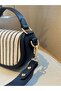 Navy Blue Women's Striped Half Moon Model Hand and Shoulder Bag - 7