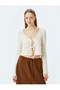 V-Neck Tie Detail Long Sleeve Blouse Wrinkle - 3