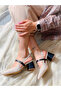 Cindy Beige Tweed Fabric Black Leather Detail 5 cm Heel Sandals - 5