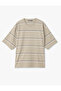 Striped Crew Neck Short Sleeve Tok Fabric Cotton Oversize T-Shirt