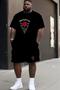 Men's Black T-Shirt Black Shorts Unexperted Plus Size Battal Size Team - 3