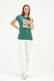 Crew Neck Short Sleeve Regular Size Printed Basic Women's T-Shirt 20601 Dark Green - 3