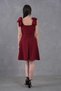 Women's Crepe Fabric Bow Strap Detail Square Neck Mini Burgundy Evening Dress 2030 - 3