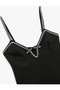 Ribbon Detailed Heart Neckline Thin Strap Mini Dress with Stones - 5