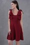 Women's Crepe Fabric Bow Strap Detail Square Neck Mini Burgundy Evening Dress 2030