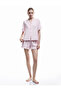 Cotton Short Sleeve Shirt Collar Flower Embroidery Detail Pajama Top - 2