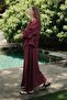 100% Linen Lace-Up Draped Burgundy Kimono - 6