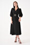 New Season Stretch Fabric Double Breasted Collar Stone Belt Design Women's Midi Dress 3602 - 8