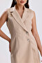 Lined Sleeveless Hurrem Long Jacket Dress |   Ckt35288 Beige - 4