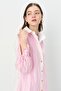Striped Shirt Collar Cotton Tunic Pink - 3