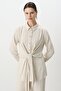 Linen Trousers Tunic Suit with Tie Detail Beige - 2