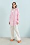 Striped Shirt Collar Cotton Tunic Pink - 5