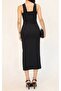 Women's Long Black Dress with Neck Accessories - 2