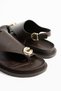Clara Women's Gold Buckle Brown Flat Sandals - 4