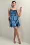 Women's Rope Strap Back Lace up Skirt Layered Satin Short Dress - 2