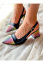 Cinderella Black Leather Color Glitter Detail 5 cm Heel Sandals - 6