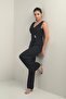 Women's Front Back V Neck Top Vest Look Wide Leg Jumpsuit - 3