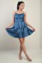 Women's Rope Strap Back Lace up Skirt Layered Satin Short Dress
