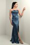 Women's Strapless Front Underwire Lined Satin Long Dress