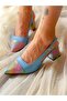 Cinderella Blue Leather Color Glitter Detail 5 cm Heel Sandals