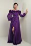 Women's Floral Madonna Collar Belted Lined Chiffon Long Dress - 3