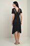 Women's V-Neck Back Angel Wing Chain Detail Asymmetrical Midi Dress - 4