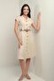 Women's Collared Off-Shoulder Double Pocket Belted Linen Effect Dress Slim Fit