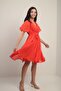 Women's Double Breasted Neckline Flounce Sleeves Lined Chiffon Dress