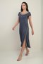 Women's Madonna Collar Piping Detailed Slit Crystal Long Dress - 3