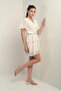 Women's Double Breasted Collar Waist Belted Lined Spotted Layered Chiffon Short Dress - 2