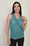 Women's V Neck Front Gathered Floral Hole Business Blouse - 2