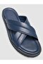 100% Genuine Leather Navy Blue Men's Slippers - 6