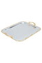 Steel Serving Tray Set Alsaif Gallery, 3 Pieces, Rectangular - Silver with Golden Edged Pattern - 2