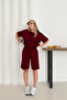 Women's Burgundy Modal Fabric Short Sleeve Basic Shorts Set - 3