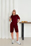 Women's Burgundy Modal Fabric Short Sleeve Basic Shorts Set